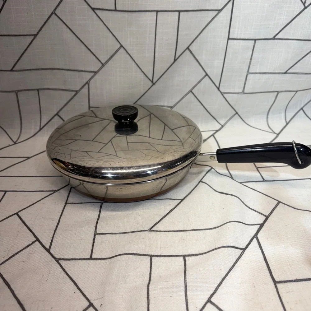 Revere Ware Skillet 10in Silver Copper Bottom Vintage 1801 Frying Pan with Lid